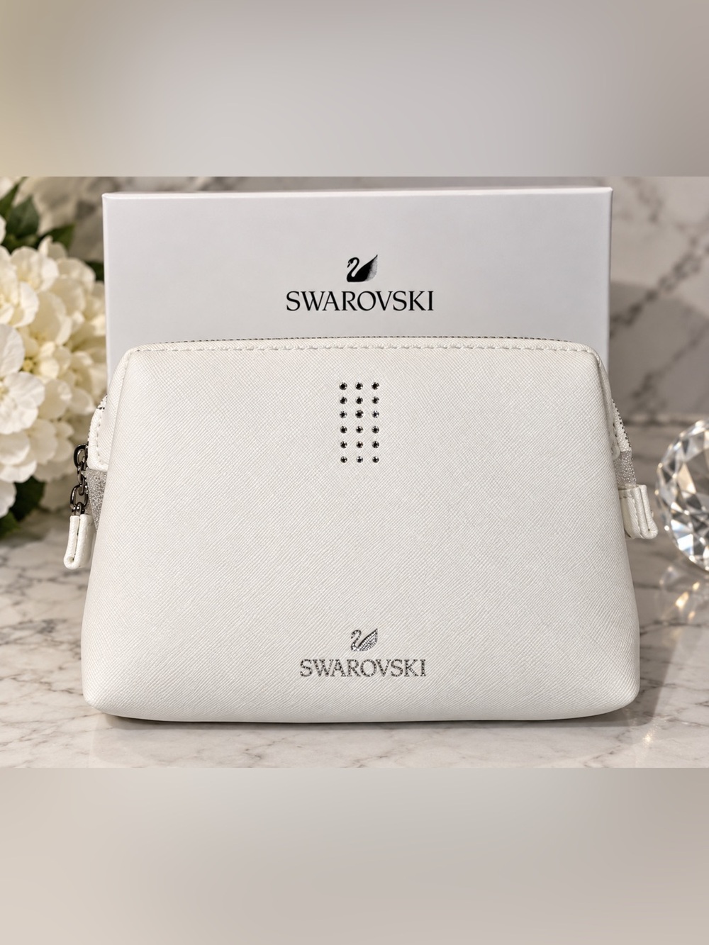 Swarovski White Crystal-Accent Cosmetic Pouch